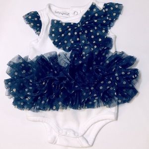 NAVY BLUE TUTU WHITE ONSIE BLINGY GOLD EMBELLISHED